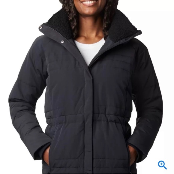 Woman’s long black Columbia winter jacket size LG - Picture 12 of 14